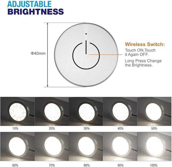 VST Under Cabinet Lighting 12V 2W/pc, Wireless Dimmer Switch, Recessed or Surface Mount Wiring Puck Light for Kitchen,Wardrobe, Showcase Display 3 Pack White 4000K