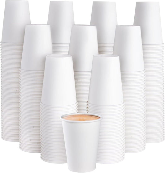 JOLLY PARTY 300 Pack 12 oz Disposable Paper Coffee Cup, Hot/Cold Beverage Drinking Cups for Water, White Paper Hot Coffee Cups