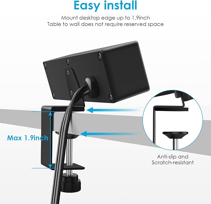 CCCEI Desk Clamp Power Strip with USB-A and USB-C Ports, Desktop Mount Surge Protector 1200J, Widely Spaced Desk Outlet Station, Fast Charging, 6 FT Flat Plug, Fit 1.9 inch Tabletop Edge. (Black)