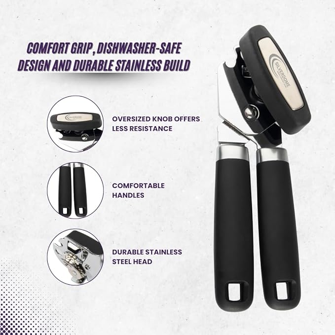 Heavy Duty Stainless Steel Manual Can Opener with Bottle Opener Function- Rust Proof and with Soft Grip Handle, razor sharp, smooth and easy cutting,