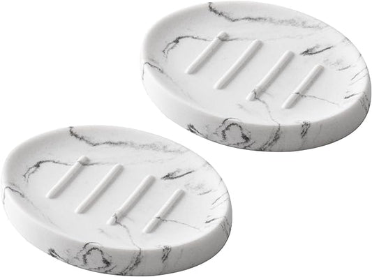 Soap Dish Bathroom Marble Look Resin Soap Holder Soap Tray for Shower Sponge Holder for Kitchen Sink 2 Pack(Marble White)