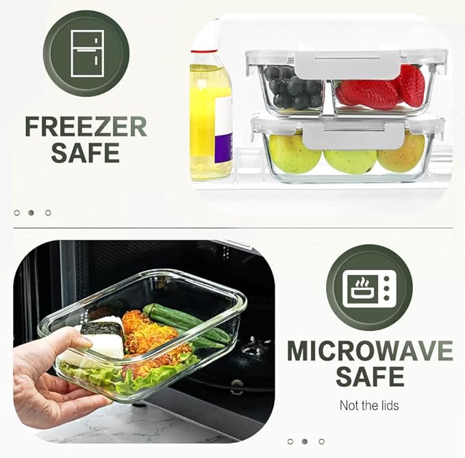 KOMUEE 10 Packs 30 oz Glass Meal Prep Containers,Glass Food Storage Containers with Lids,Airtight Glass Lunch Bento Boxes,Microwave, Oven, Freezer and Dishwasher,White