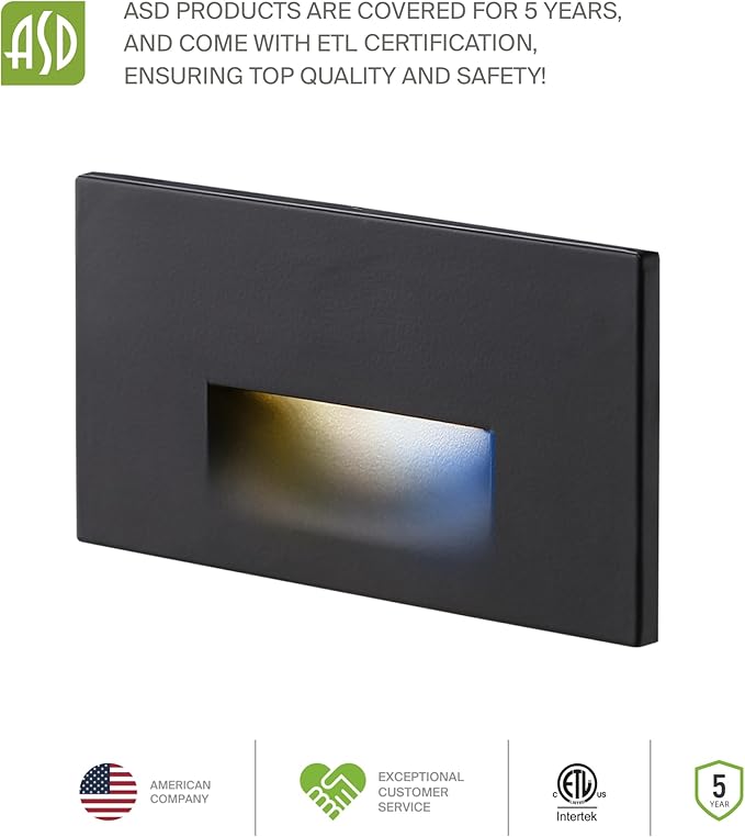 ASD LED Recessed Step Light Fixture, Dusk to Dawn Outdoor Tread Lighting | 3CCT, Photocell, Waterproof, ETL Listed | 3W 120LM 3000K-5000K 120V | Staircase Hardwired Illumination | Dark Bronze, 4 Pack
