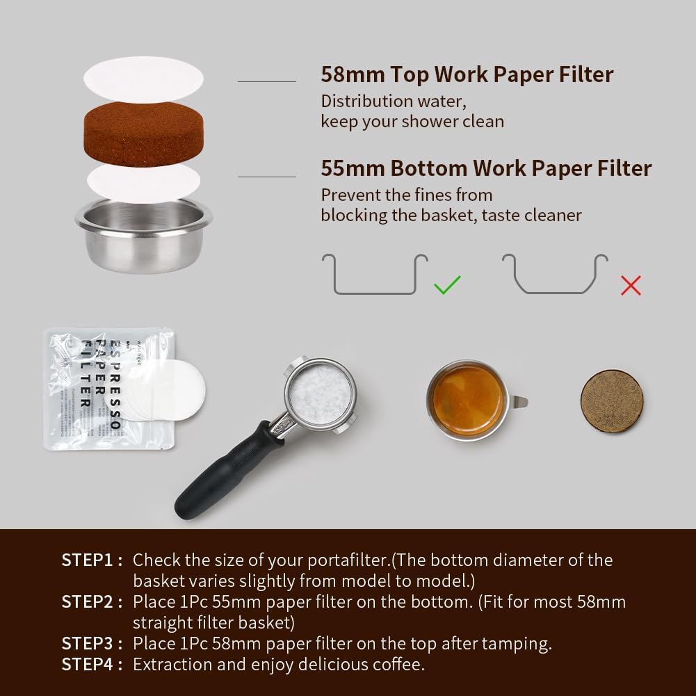 watchget 58mm Espresso Paper Filters - 100 Pcs Disposable Unbleached Coffee Filter Papers for Espresso Machines, Puck Screen, Portafilter Baskets, Compatible with 58mm Portafilters