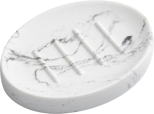 Resin Soap Dish Bathroom,Marble Look Soap Holder for Shower,Soap Tray for Kitchen Sink(Marble White)