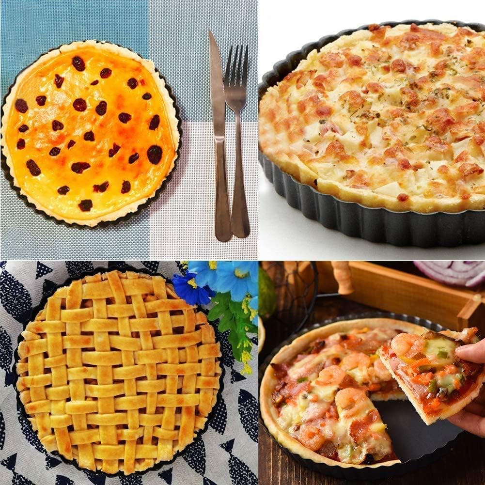 Tart Pan 10 Inch Tart Pan Carbon Steel Round Non-Stick Pan Quiche Pan with Removable Chassis for Mousse Cakes, Kitchen Reusable Baking Tool with A Depth of 1.18 Inches