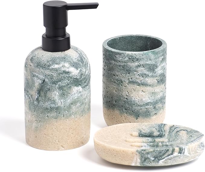 Bathroom Accessories Set, 3 Pcs Decorative Bathroom Essentials with Lotion Soap Dispenser, Toothbrush Holder, Soap Dish, Bathroom Sink Set for Home Bathroom Decor, Bathroom Accessory Housewarming Gift