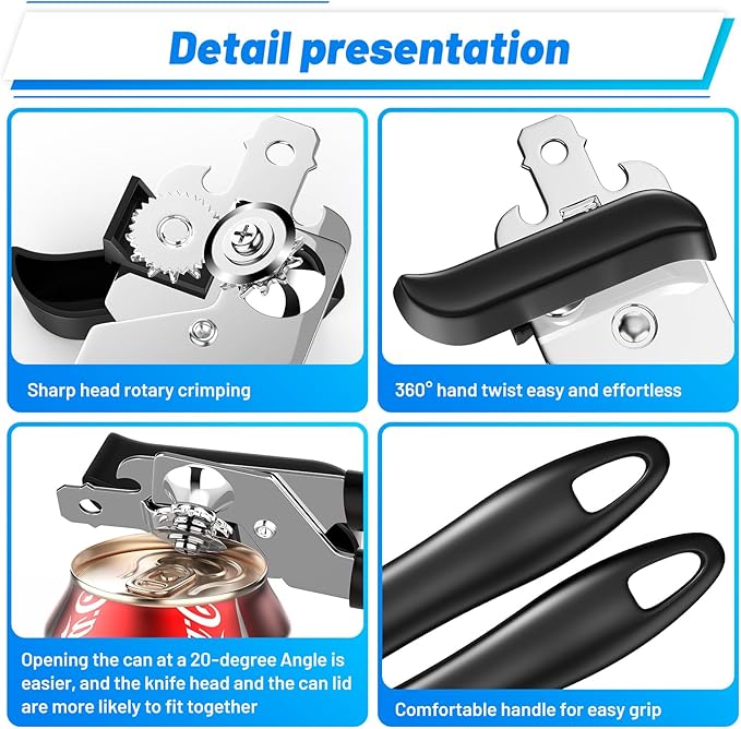 Heavy Duty 2pcs Jar Lid Opener & Can Opener 9 in 1, Non-Slip Grip for Seniors, Kitchen Tools Effortless Multi for Weak Hands & Metal Smooth Edge,Open Any Size Jar & Bottle