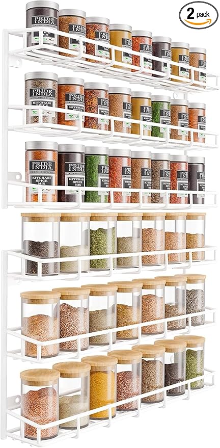 SUFAUY Wall Mounted Spice Rack, 6 Tier Heavy-Duty Metal Shelf for Kitchen Pantry, White