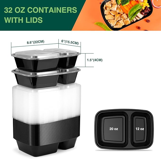Glotoch 10 Pack 32OZ Meal Prep Containers Reusable Microwave Safe,Extra Large &Thick Food Storage Containers With Lids, Durable Bento Boxes BPA-free, Stackable, Dishwasher/Freezer Safe