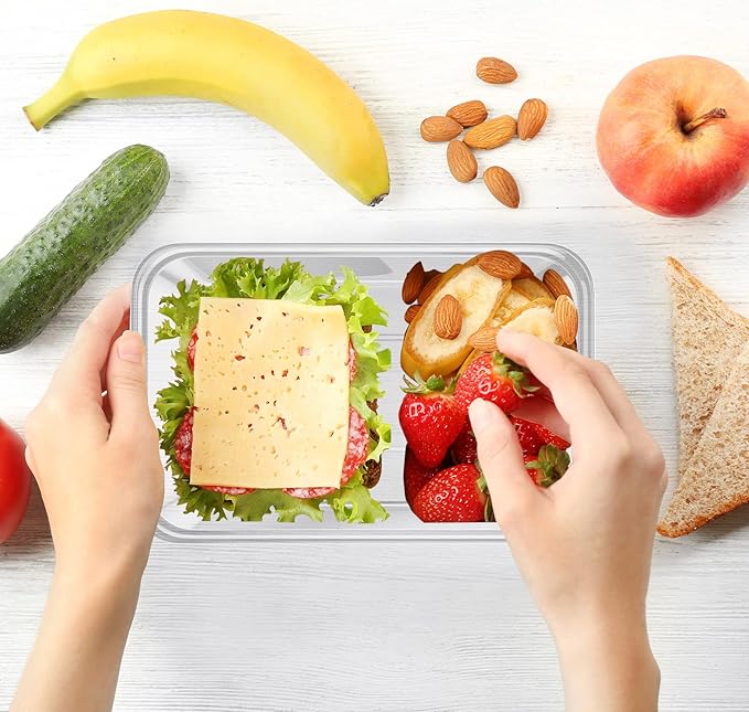 Bokon 100 Pcs Plastic Meal Prep Container with Lid Disposable Clear Lunch Containers Stackable Food Storage Container Box Spill Proof for Salad Snack Microwave Dishwasher Freezer Safe (25 oz)