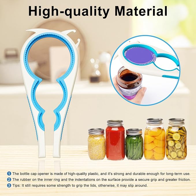 2 Pack, 5-in-1 Jar Openers for Weak Hands, Multi Function Jar Openers For Arthritis Seniors, with Durable Non Slip Rubber and Jar Opener Gripper Easy to Use (Blue+White)