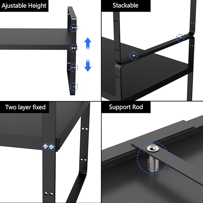 SANNO 3-Shelf Expandable Kitchen Organizer, Sturdy Metal Shelves, Stackable Counter Shelves, 16.54-27.17 inches Long, 60 lbs Weight Capacity
