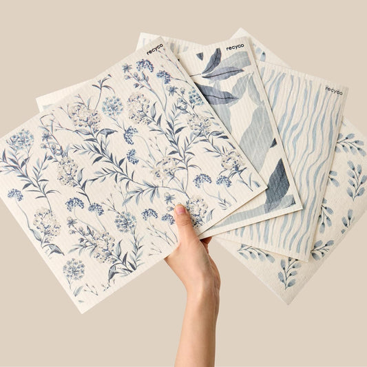 RECYCO Swedish Dishcloths for Kitchen | 4 Pack Oversized Washable Dish Rags | Large Cellulose Reusable Cleaning Paper Towels | Absorbent Counter Dish Cloth Sponge XL Kitchen Wipes, 12" L x 10" W