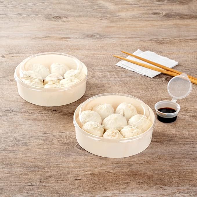 Restaurantware Taipei 16 Ounce Food Containers 100 Round Wooden Bento Boxes - Lids Sold Separately Grease Impermeable Poplar To Go Boxes Disposable Serve Noodles Dumplings And More