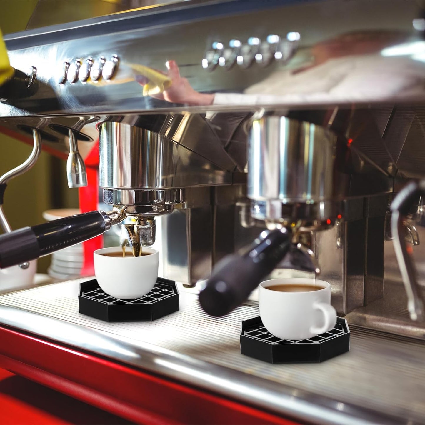 8 Pcs 4 Inch Coffee Drip Tray Countertop Trays Black Plastic Octagon Coffee Drip Coaster with Honeycomb Grid for Drink Dispenser Tea Wine Beverage