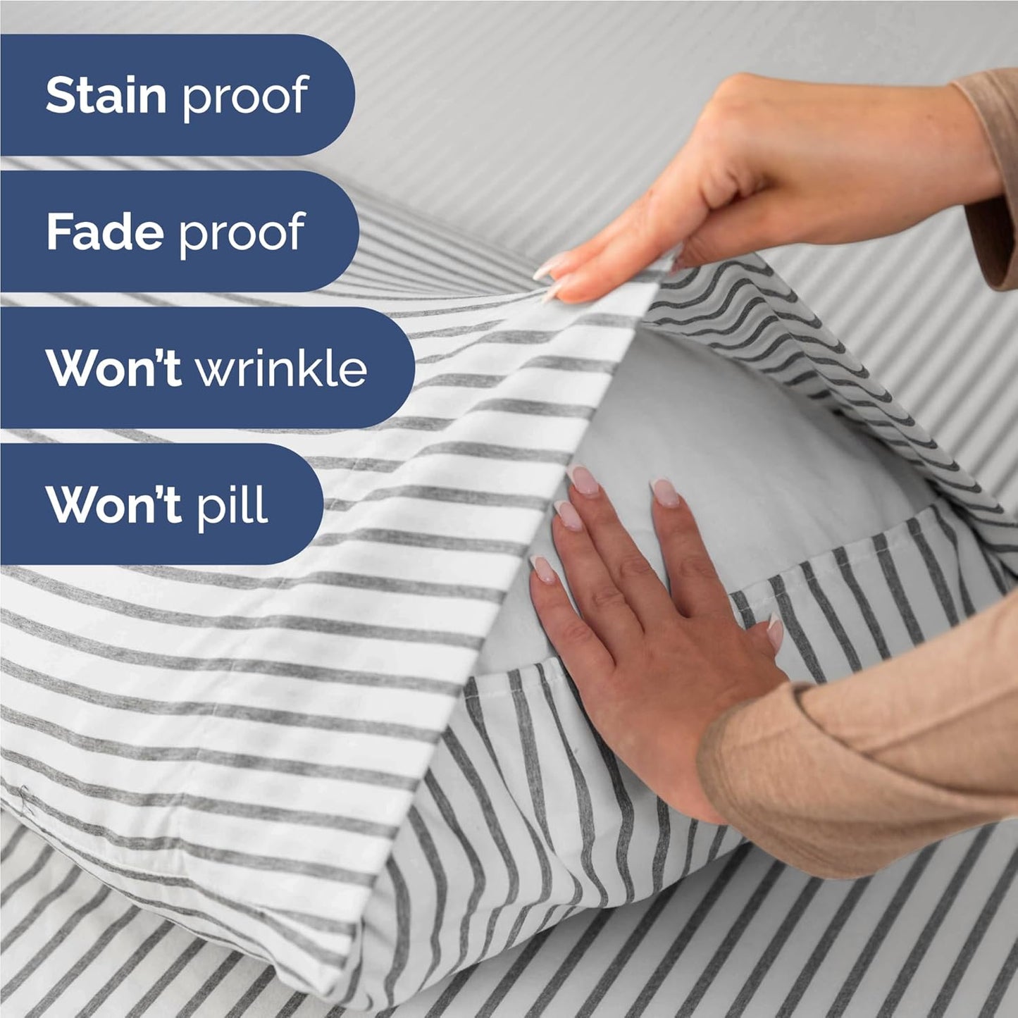 Full Size 4 Piece Sheet Set - Comfy Breathable & Cooling Bed Sheets Set - Hotel Luxury Bedding for Women, Men, Kids, Teens, Boys & Girls - Deep Pockets, Soft, Wrinkle Free - Oeko-Tex - Grey Stripes 2