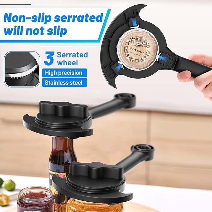 Heavy Duty 2pcs Jar Lid Opener & Can Opener 9 in 1, Non-Slip Grip for Seniors, Kitchen Tools Effortless Multi for Weak Hands & Metal Smooth Edge,Open Any Size Jar & Bottle