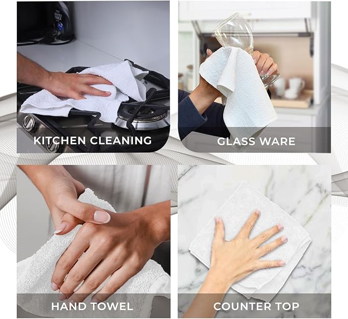 Avalon Towels Cotton Washcloths – (Pack of 24) Size 12x12 Inches, 100% Ring Spun Cotton, Soft & Absorbent Face Towels, Gym Towels, Hotel and Spa Quality, Reusable Fingertip Towels (White)