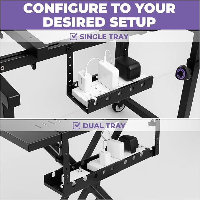 Liquid Stands Extendable Under Desk Cable Management Tray - 22.5' Metal Wire Cable Organizer Under Desk - Cord Management with Clamp Aluminum Wire Tray Power Strip Cord Holder for Piano Stand