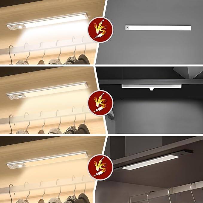Under Cabinet Lighting, 4Pack Motion Sensor Light Indoor with 3 Color Temps, Rechargeable Under Counter Lights for Kitchen,Dimmable Closet Lights Battery Operated, 88 LED Motion Sensor Light Indoor