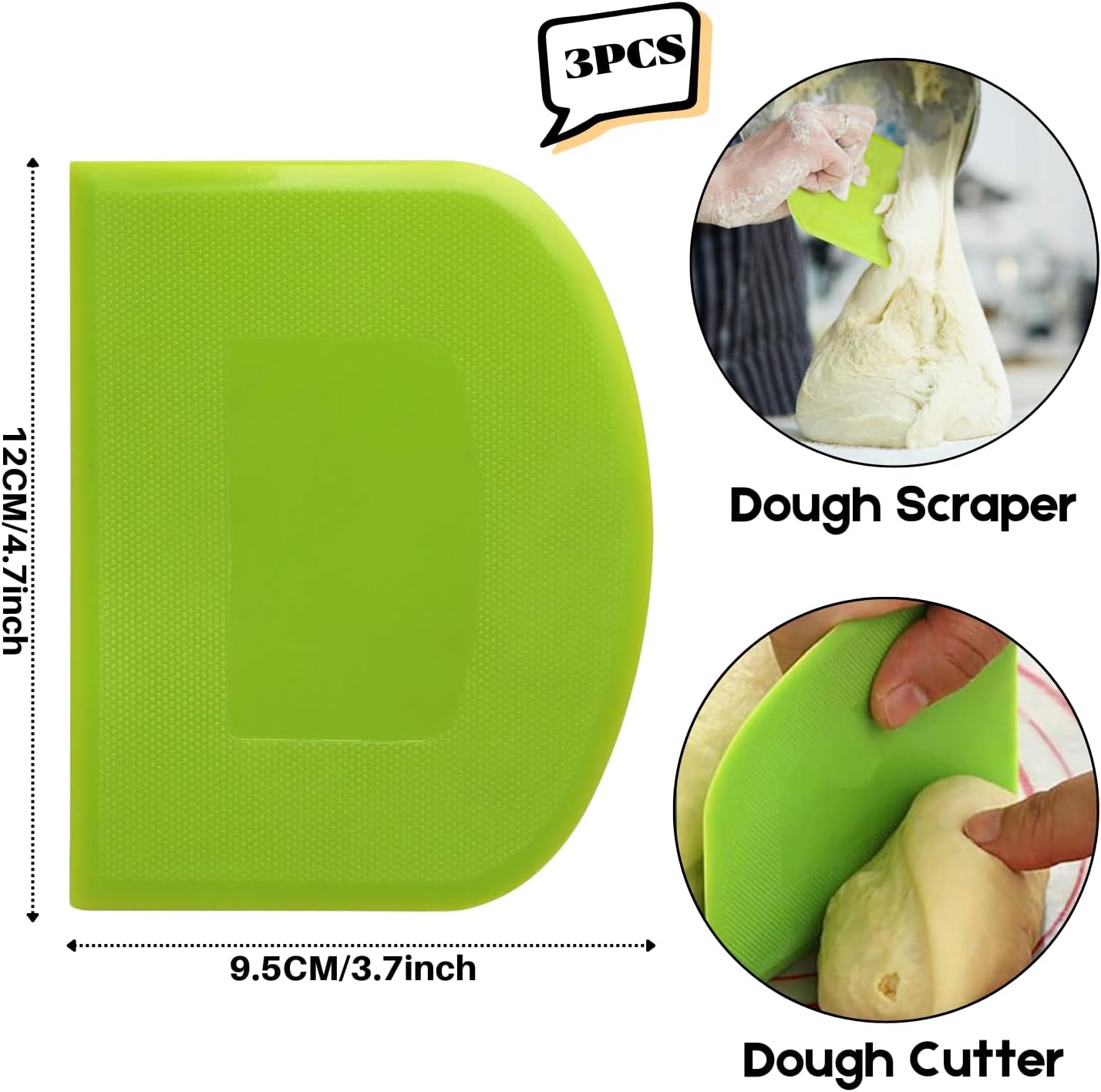 SURDOCA Dough Scraper Bench Scraper - 3P 4.7x3.7" Plastic Flexible Bowl Scraper, Sharp Edge & Angles Cake Scraper. Non-Slip Bakeware Decorating Tools Sculpting & Modeling Tools - Green+Pink+Green