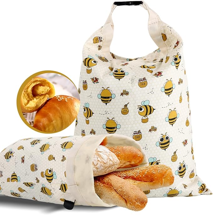 Reusable Beeswax Bread Bags for Homemade Bread, 17"×13" Natural Beeswax Cotton Sourdough Breads Bags, Easy to Clean Food Storage Bag, Bakery Essentials (2 Pack)