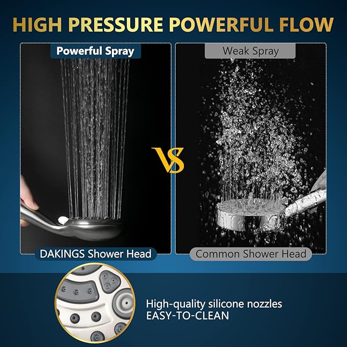 6 Spray Modes High Pressure Handheld Showerhead Set Upgraded 5 Inches Shower Head with Handheld Spray Brushed Nickel Handheld Shower Head 60 Inches Stainless Steel Hose-1-Min Install
