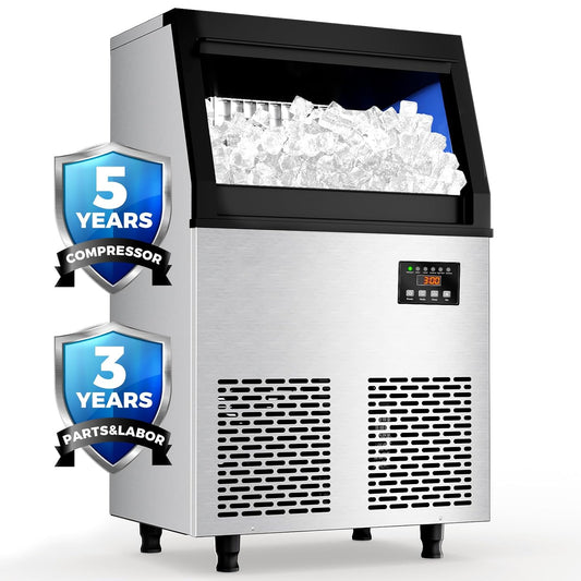 Commercial Ice Maker Machine, 150 lbs/24H, Under Counter Ice Machine, Stainless Steel Freestanding Ice Makers for Home Bar Restaurant Outdoor, Self-Cleaning, 45Pcs Ice Cubes 6Mins