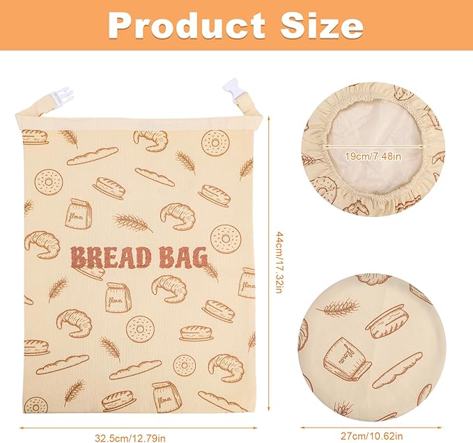 2 Pack Beeswax Bread Bags with 10'' Reusable Bowl Covers for Homemade Bread, Extra Large Reusable Beeswax Bags Set for Storage Sourdough,Large Capacity Breads Storage Bag to Keep Fresh (Yellow)