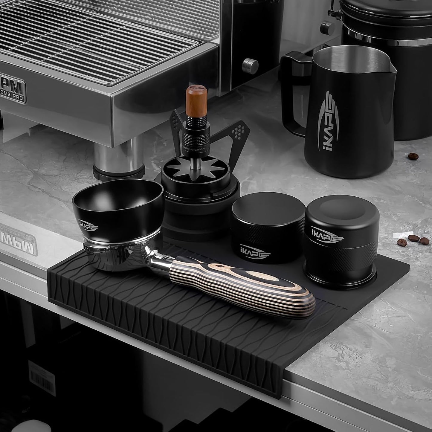 IKAPE Espresso Tamping Mat, Food Grade Silicone Coffee Tamper Mat, Portafilter Tamp Mat Espresso Accessory For Baristas, Waterproof Heat Resistant Tamping Pad Mat for Counter