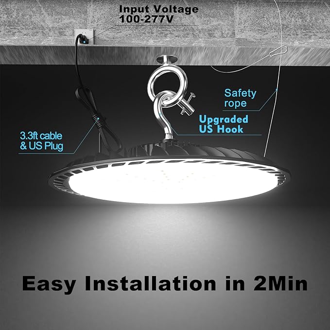 250W High Bay LED Light 37500LM UFO Commercial Lighting 5000K Daylight High Bay Shop Light AC100-277V for Warehouse Barn(Installation Height at Least 20FT)- 2Pack 𝟓𝐘𝐫𝐬 𝐖𝐚𝐫𝐫𝐚𝐧𝐭𝐲