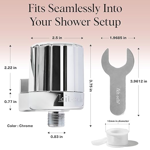 Kitsch Shower Head Filter for Hard Water – Shower Filter with KDF-55 & Calcium Sulfite, Helps Reduce Chlorine & Impurities, Water Softener - Bathroom Accessories for Healthier Hair & Skin - Chrome