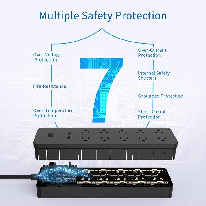 NTONPOWER 25 Ft Extension Cord ETL, 2100J Surge Protector Power Strip, 1875W/15A Overload Protection, 10 Outlets with 2 USB Ports, Wall Mountable for Workbench, Home, Office or Garage, Black