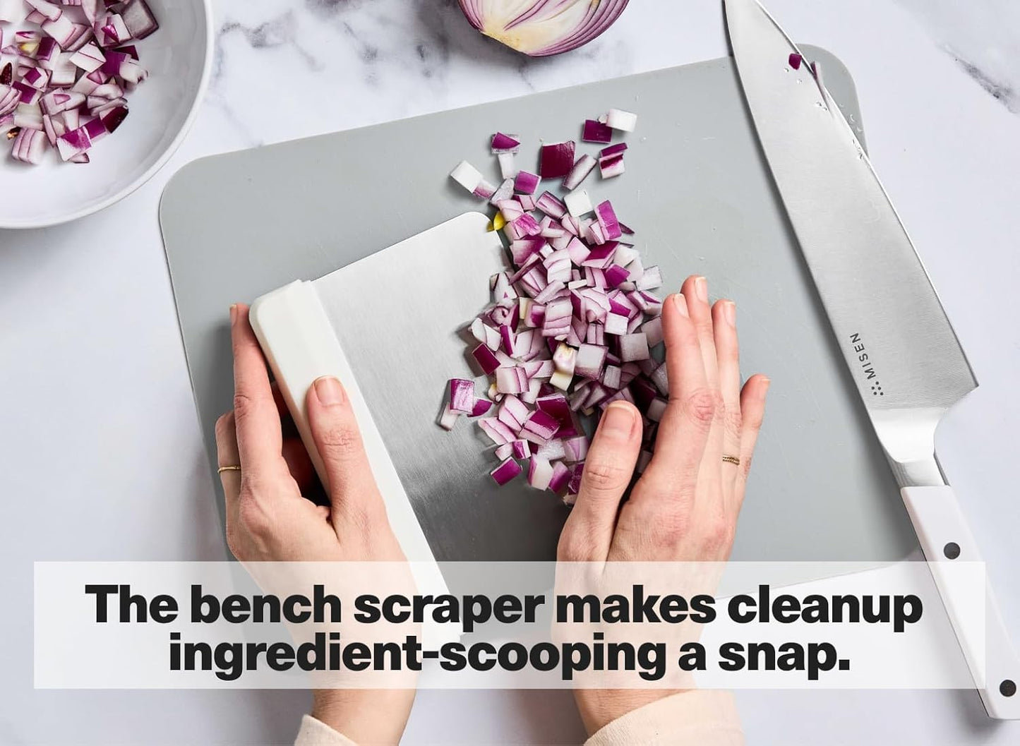 Misen Stainless Steel Bench Scraper - Versatile Food Scraper with Walnut Handle - Ideal for Kitchen, Pastry & Dough - Durable Cutting Board Scraper Tool - Effortless Transfer into Pots & Pans - Green