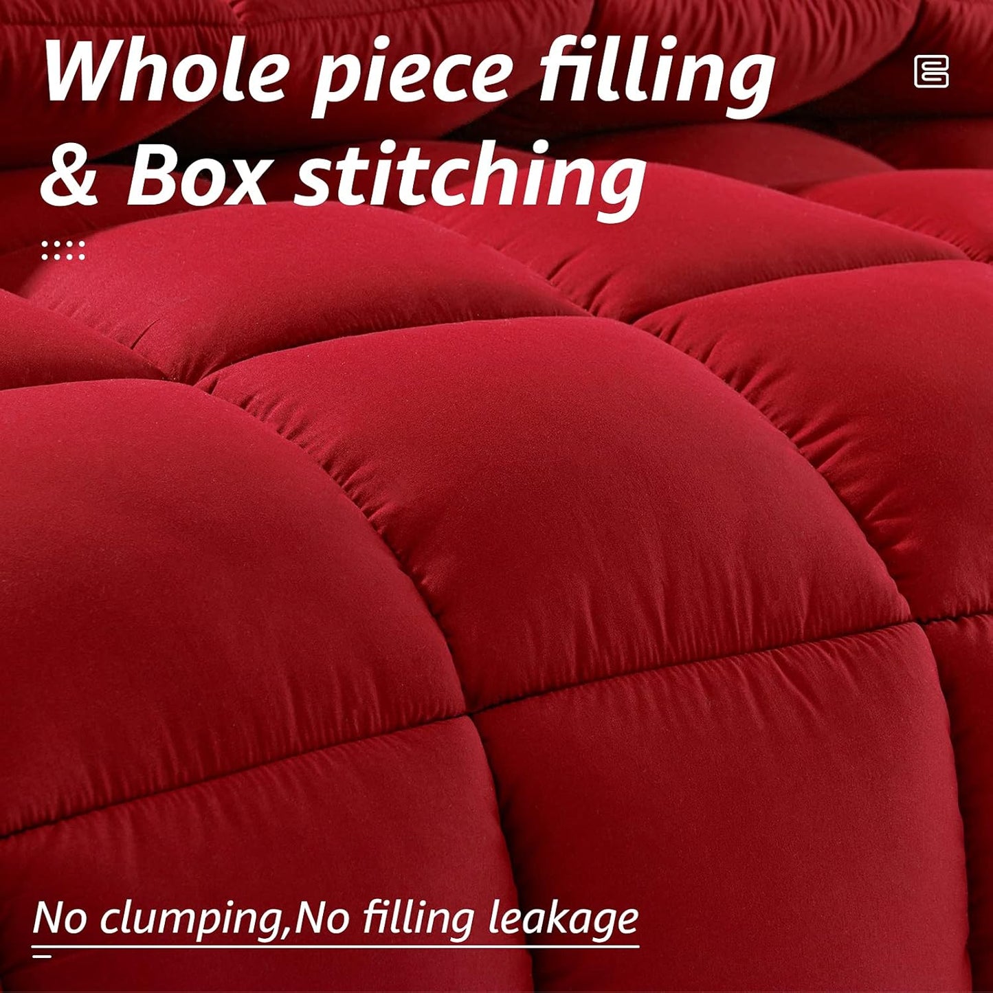 HYLEORY All Season Queen Size Bed Comforter - Cooling Goose Down Alternative Quilted Duvet Insert with Corner Tabs - Winter Warm - Machine Washable - Red
