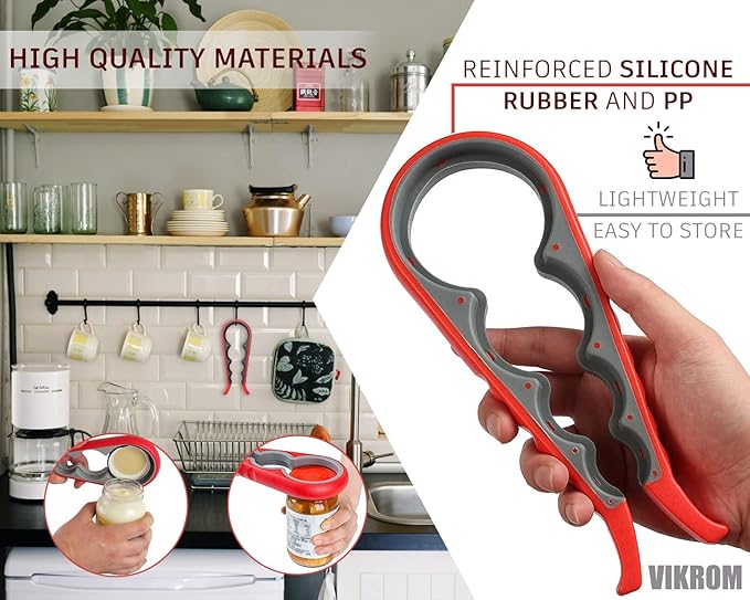 3 Pcs Rubber Jar Opener Grippers Tools for Seniors - Rubber Jar Opener Gripper Pad and 2 Openers for Seniors with Weak Hands, Ergonomic Handle, Easy to Use & Clean, Fits Up to 2.7 Inch Caps