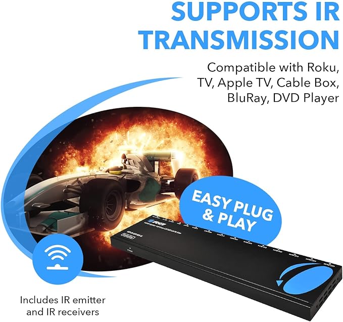 OREI 4K 1x8 HDMI Extender Splitter Multiple Over CAT 6/7 Cable with EDID management - 4K@30Hz upto 165ft and 1080p@60Hz upto 230ft- Loop Out