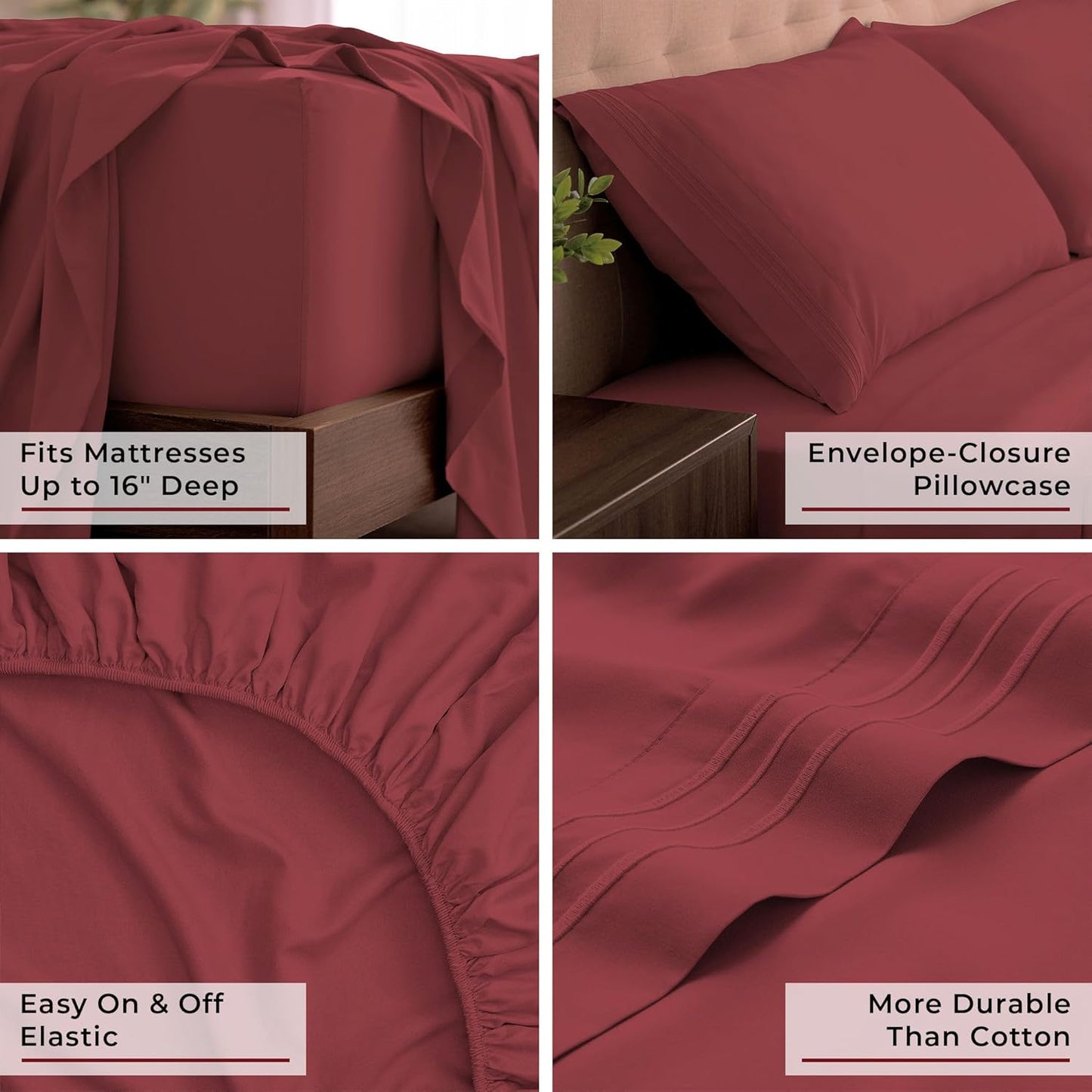 Mellanni King Sheets Set - 4 PC Iconic Collection Bedding - Hotel Luxury, Extra Soft, Cooling Bed Sheets - Wrinkle, Fade, Stain Resistant (King, Brick Red)