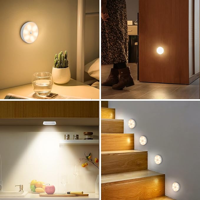 LED Closet Step Lights Wireless Motion Sensor Puck Light Compatible with Charging Station, 3 Colors Temperatures USB Rechargeable Indoor Under Cabinet Lighting with Remote (6 Pack)