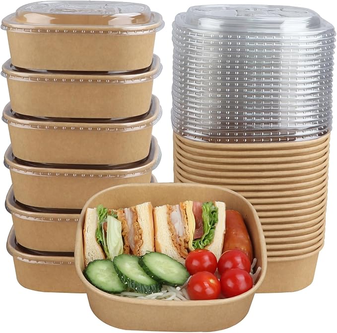 25 oz Disposable Kraft paper bowls with lids,Food containers Soup Bowls Party Supplies Treat Bowls 50 Pack