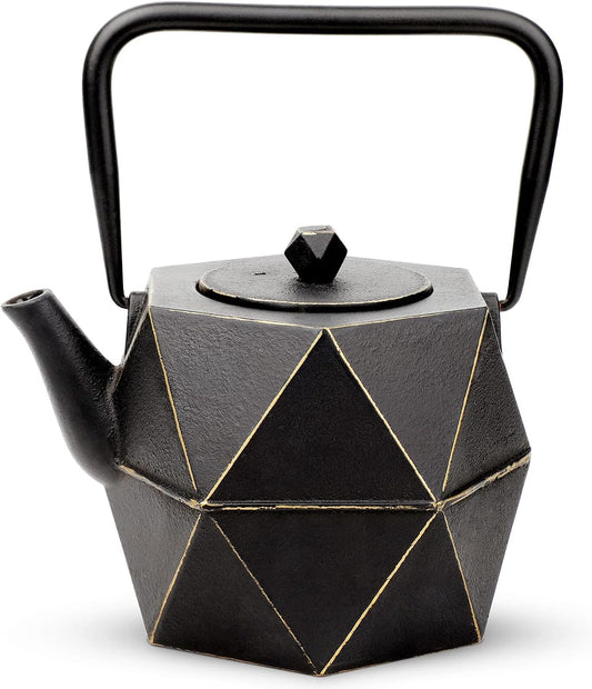Toptier Cast Iron Teapot, Stovetop Safe Japanese Cast Iron Tea Kettle, Diamond Design Tea Pot with Removable Infuser for Loose Tea, 30 Ounce (900 ml), Black