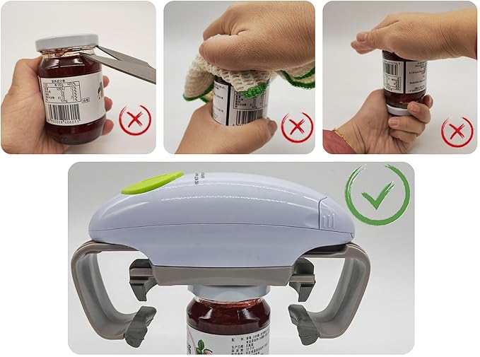 Electric jar opener for seniors, One touch automatic smart jar bottle lid openers for seniors with weak arthritis hands, Powerful hands free jar bottle opener, kitchen gadget
