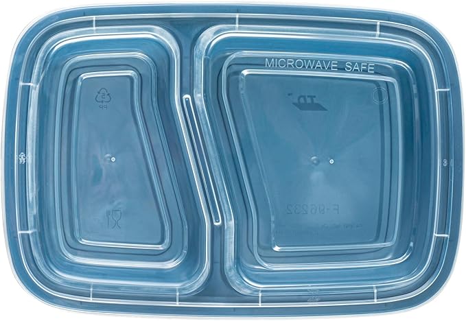 Restaurantware-Asporto 26 Ounce Compartment Take Out Boxes, 100 Microwavable Meal Prep Containers - 2 Compartments, With Clear Plastic Lids, Midnight Blue Plastic Food Containers, Do Not Contain BPA