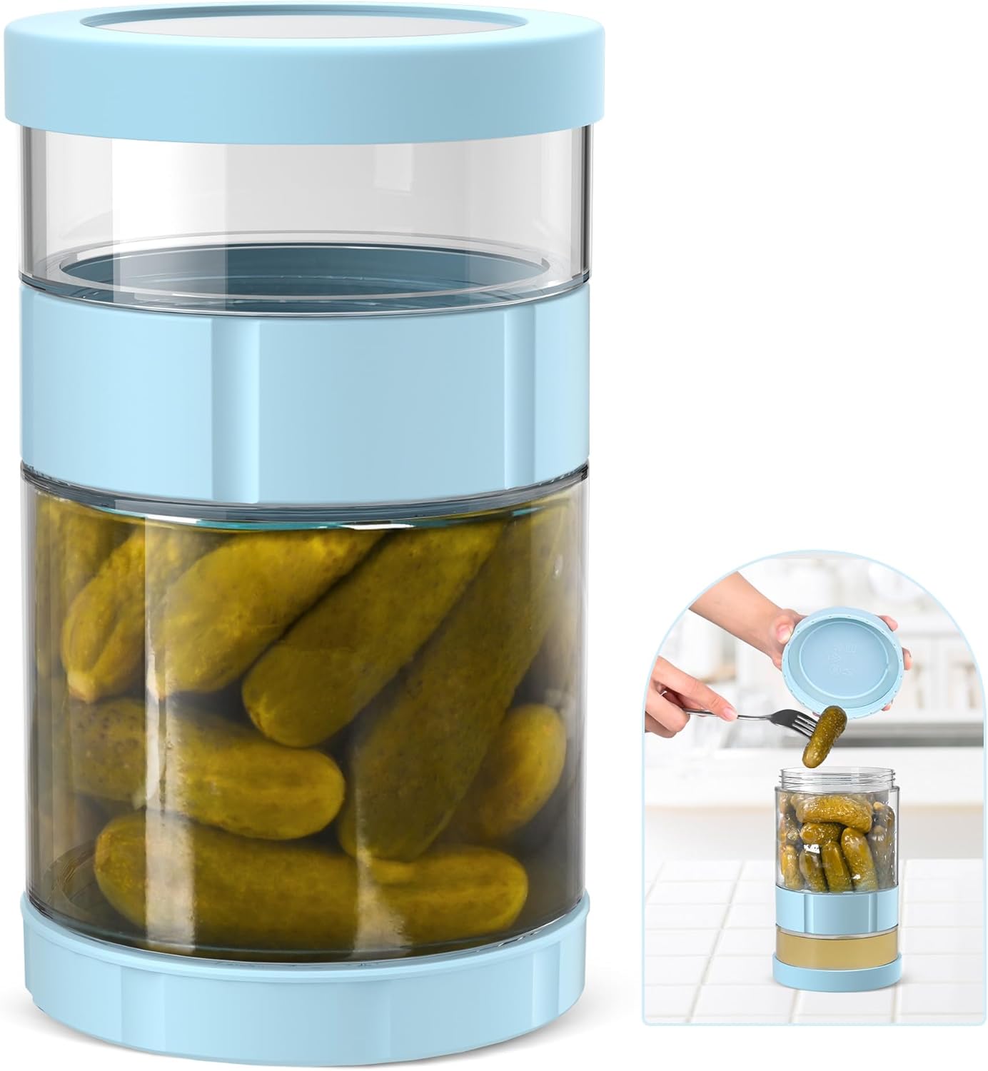 Glass Pickle Jar with Strainer Flip, 56oz Airtight Pickle Container, Leak-proof Juice Separator Pickle Flip Jar with Sealing Silicone Ring for Olive, Sliced Pickle and Jalapeno, Dishwasher Safe