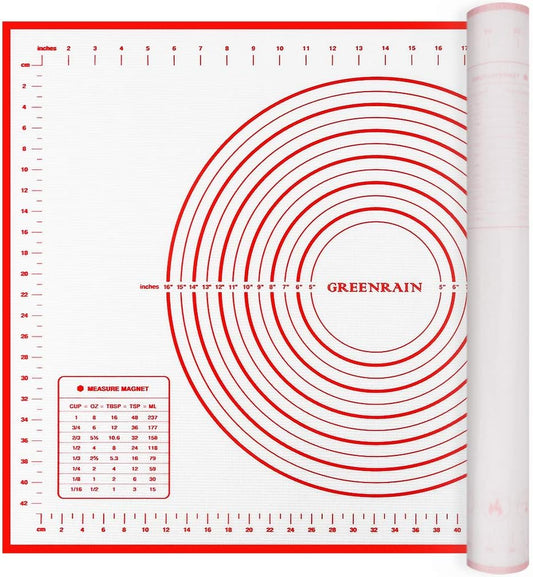 Extra Large Silicone Pastry Mat Extra Thick Non Stick Baking Mat with Measurement Fondant Mat, Counter Mat, Dough Rolling Mat, Oven Liner, Pie Crust Mat (20''(W) * 28''(L), Red)
