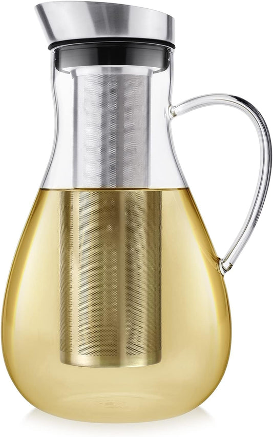 Teabloom Large Multi-Brew Glass Teapot + Kettle + Pitcher (68 OZ / 2.0 L / 8 CUPS) – Brew and Serve Hot Tea, Iced Tea, Cold Brew Tea and Fruit Infused Water – Silhouette Tea Maker
