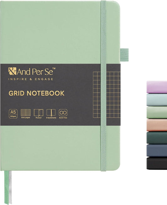 &And Per Se Graph Journal Notebook, 160 Pages, 5.7 x 8 inches College Ruled Thick Paper Notebook Journals for Writing, Grid Hardcover Notebook(1 Pack, Light Green)