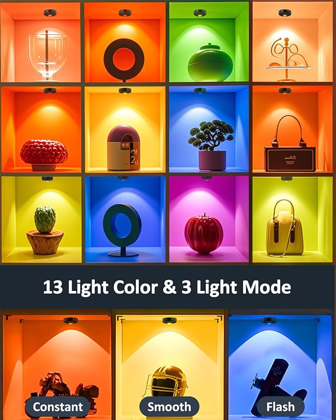 Yiliaw LED Puck Lights with Remote, Magnetic AAA Battery Operated Light, Under Cabinet Lighting, Tap Lights with Dimmer & Timmer for Kitchen, Closet, Shelf - 6 Pack, Black