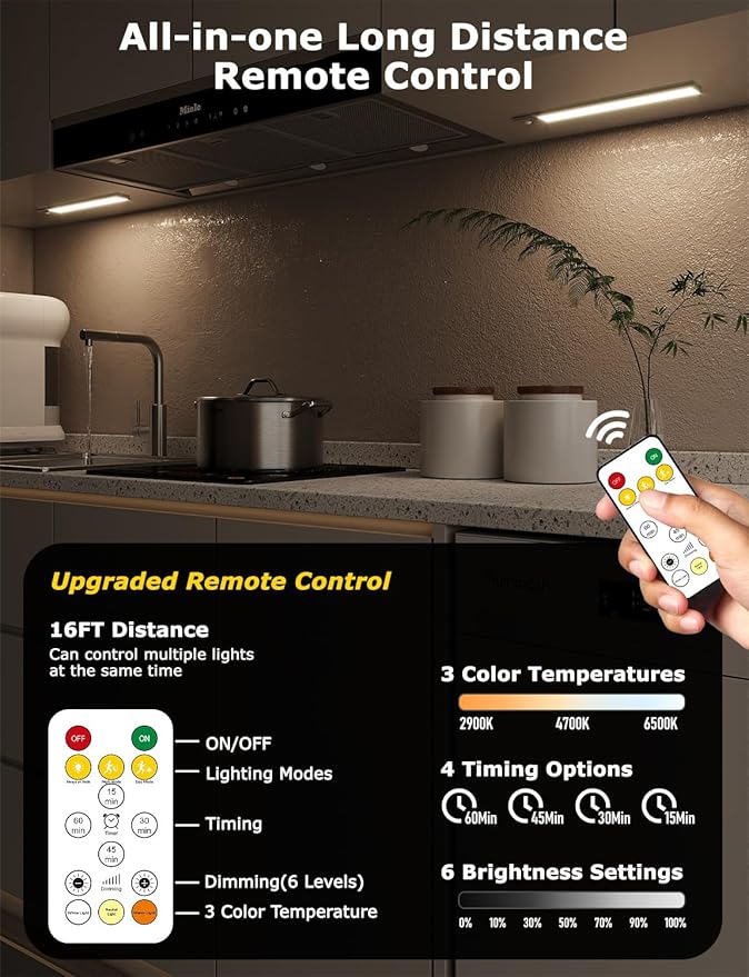 12" Ultra-Thin Under Cabinet Lighting Wireless, Aluminum Alloy Under Counter Lights for Kitchen, 3-Color-Temps Magnetic Closet Lights, Rechargeable Motion Sensor Light Indoor (6 Pack, Silver)